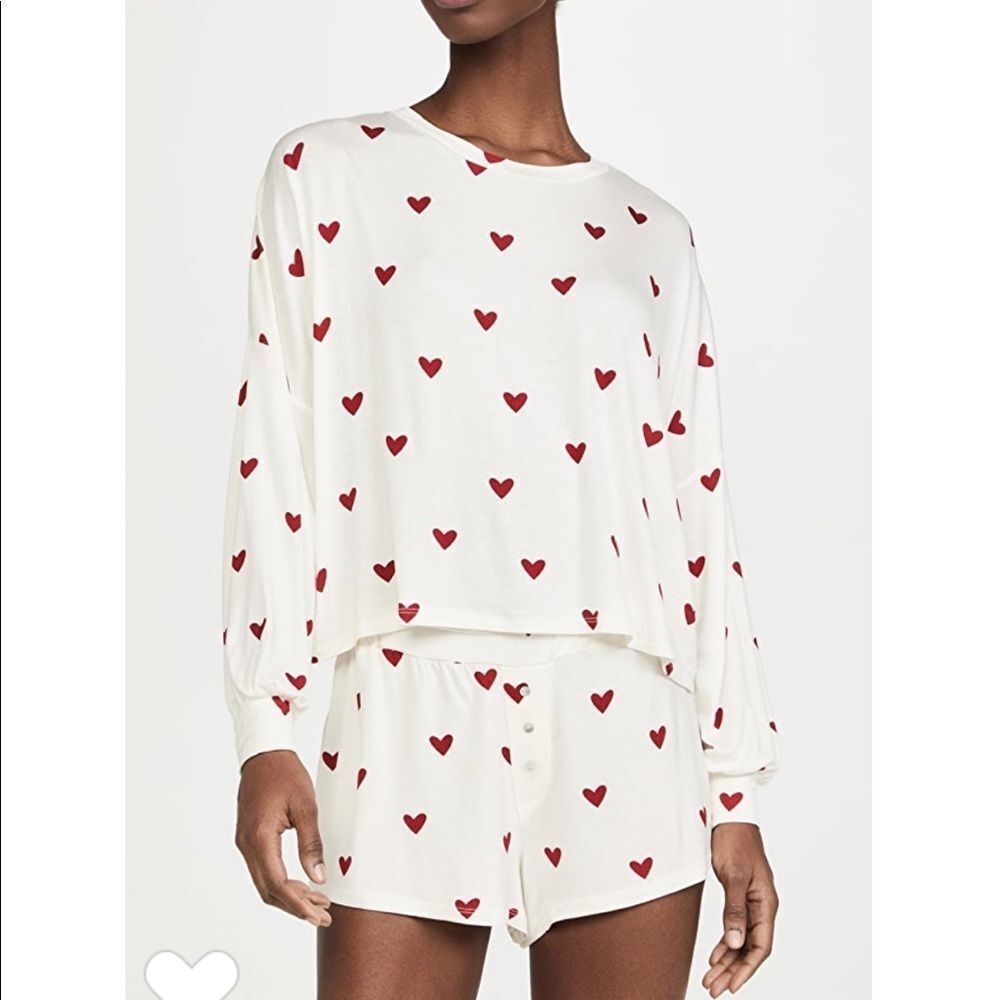 HONEYDEW ALL AMERICAN SHORTIE PAJAMA SET IN IVORY HEARTS
